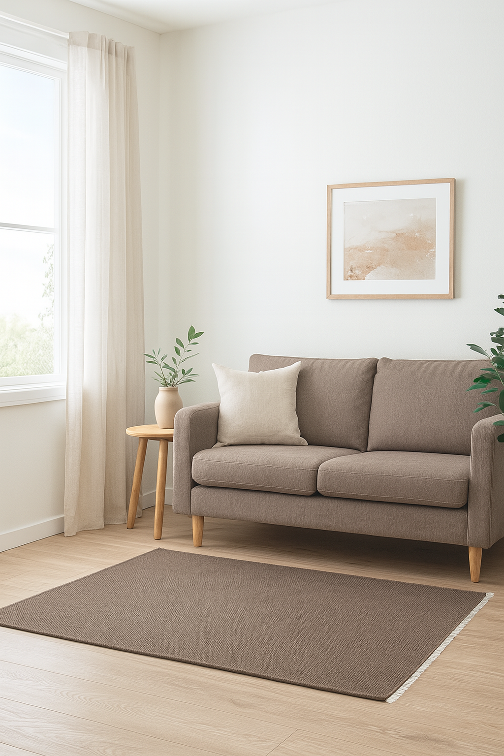 Selanik Terra – Handvävd Naturlig Matta med Fransar och Stilren Struktur