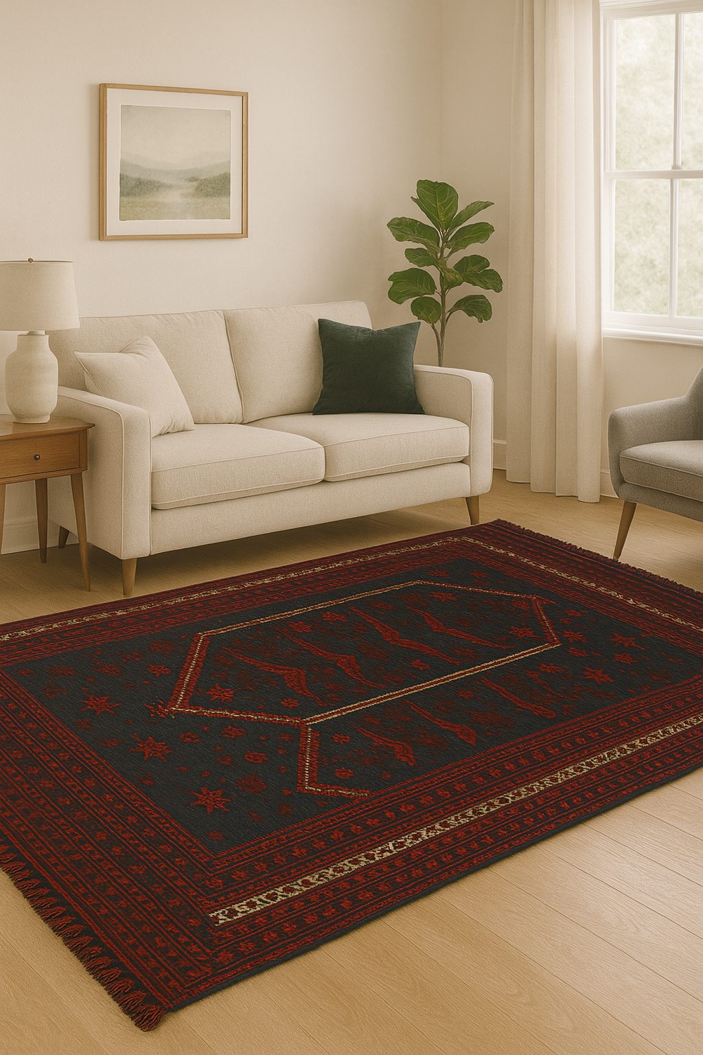 Türkmen Rubi – Tidlös Matta i Orientalisk Stil med Praktisk Design