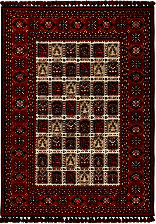 Türkmen Rubinia – Praktisk Matta med Klassiska Orientaliska Rutor