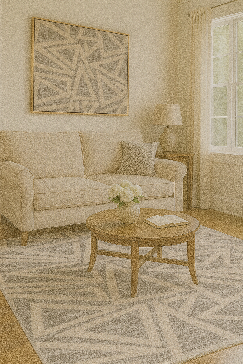 Florya Geo – Mjuk Grå Matta med Kontrasterande Triangeldesign för Modern Inredning