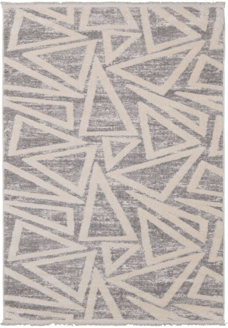 Florya Geo – Mjuk Grå Matta med Kontrasterande Triangeldesign för Modern Inredning