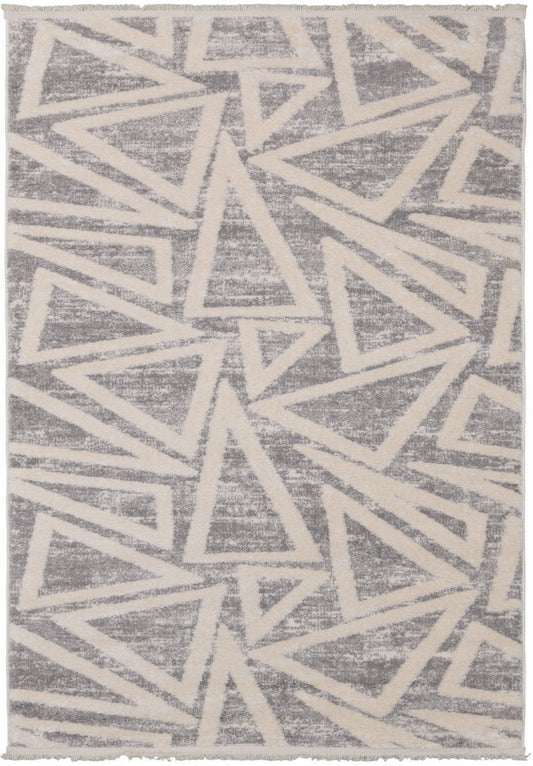 Florya Geo – Mjuk Grå Matta med Kontrasterande Triangeldesign för Modern Inredning
