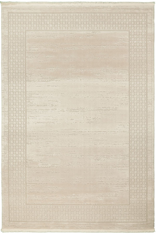 Picasso Pärlvit - Elegant ljus matta med pärlvit ram i diskret mönster