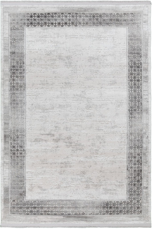 Picasso Duvgrå - Elegant ljusgrå matta med mönstrad ram i subtila nyanser