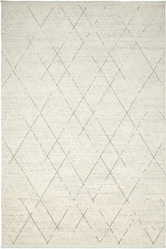 Premiere Grid – Modern Matta med Asymmetrisk Rutdesign i Elfenbensvitt och Grått