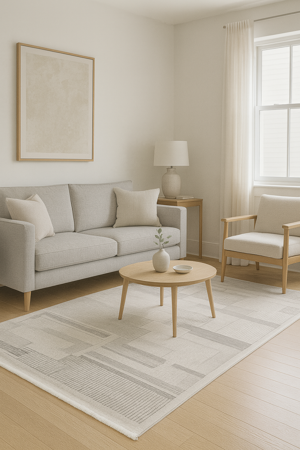 Premiere Atlas - Modern grafisk harmoni i lugna gråtoner – en matta som kombinerar struktur och stil.