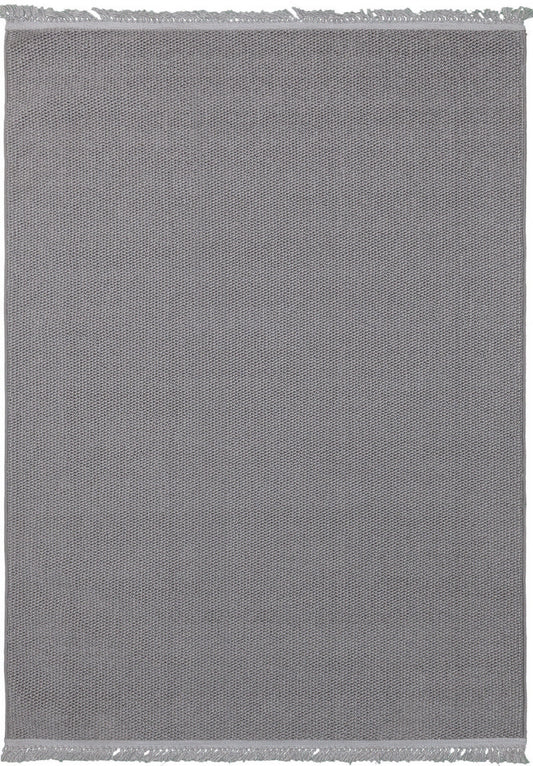 Selanik Aura – Stilren Handvävd Matta i Grå Ton med Franskant och Naturlig Känsla