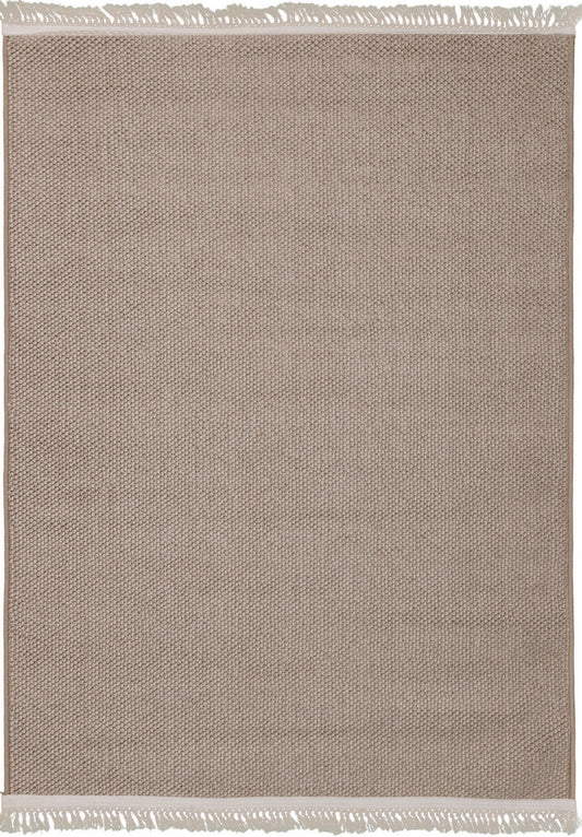 Selanik Natur – Handvävd Beige Matta med Klassisk Frans och Skandinavisk Look
